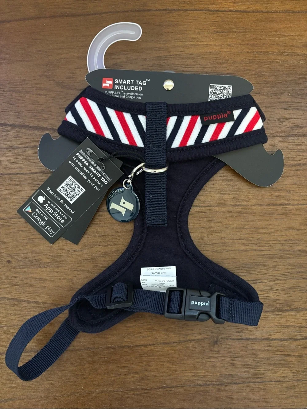 Puppia Navy Red White Striped Dog Harness with Anchor Accent